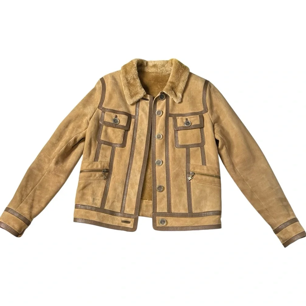 Louis Vuitton Shearling Suede Mouton Jacket Lamb Fur IT 36